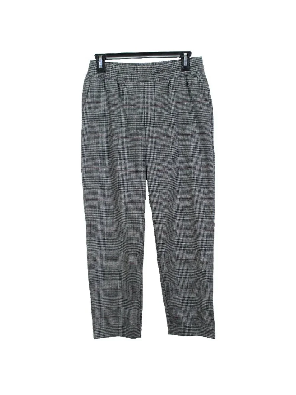 A New Day Pull On Plaid Pants Womens Size S Black Gray Elastic Waist Ponte Knit